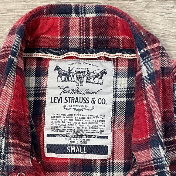 Levis Flannel Shirt Mens Small Plaid Pearl Snap Western Rodeo Layering Casual - Picture 4 of 7